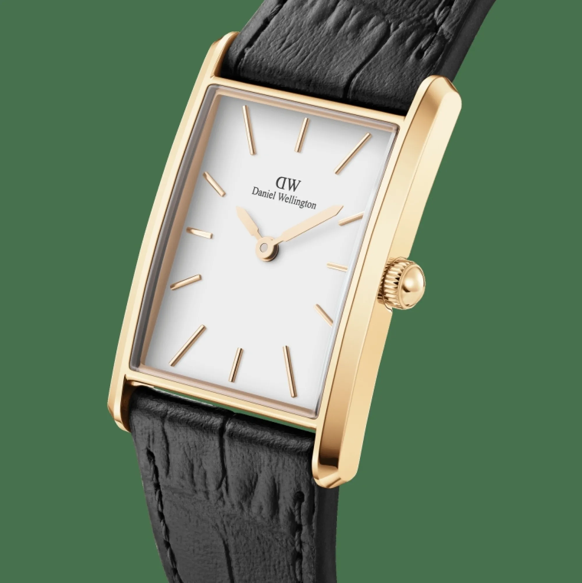 Damen Daniel Wellington Bound Black Crocodile & Crystal Link Bracelet Gold
