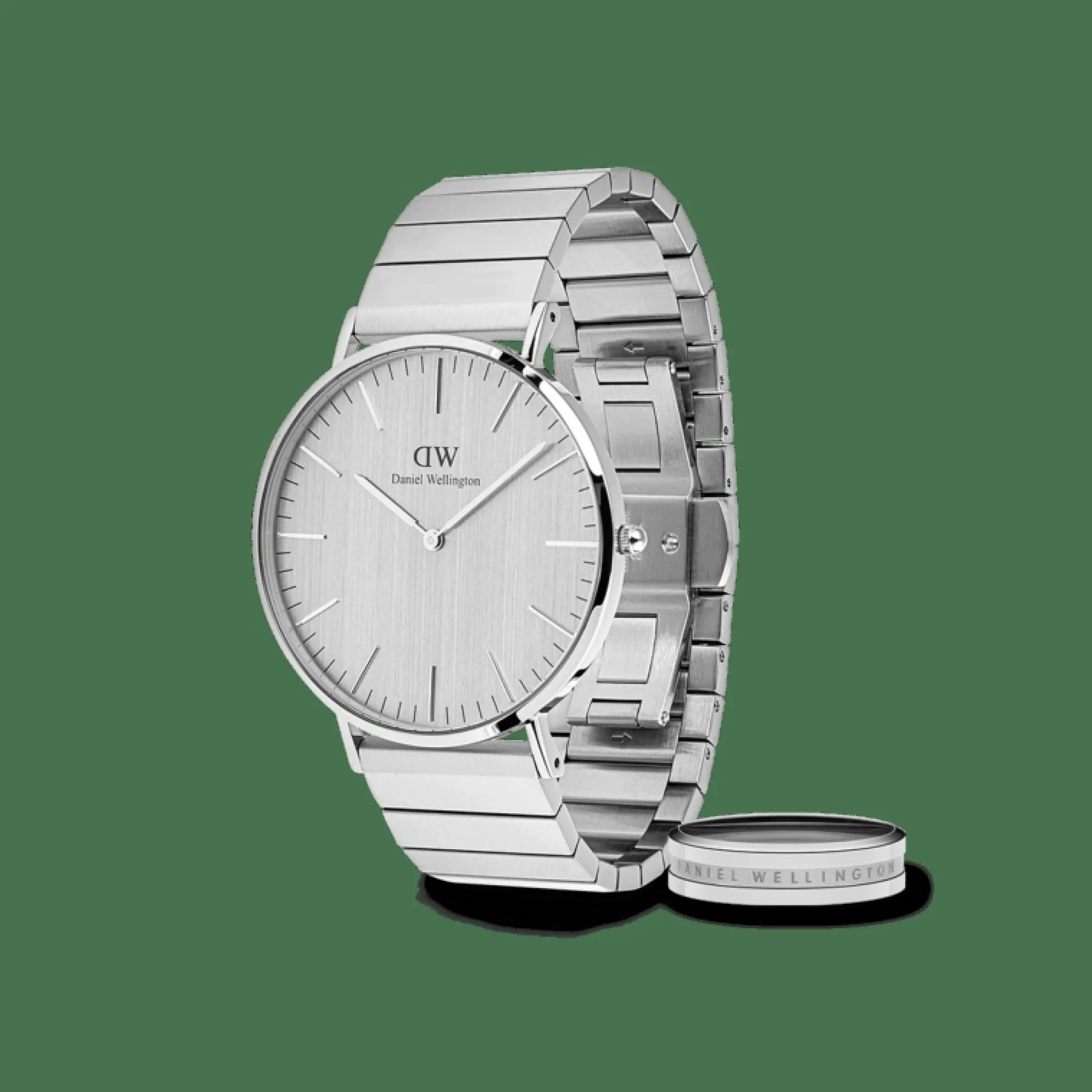 Herren Daniel Wellington Classic Piano Link Silver Unitone & Elan Ring Set